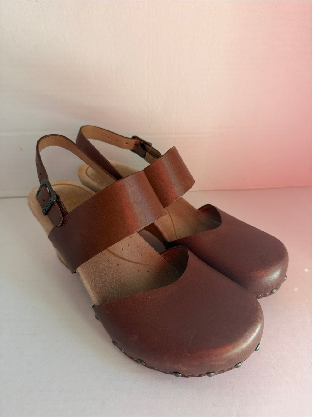 Dansko Brown Leather Clog Sandals Studded Size 37